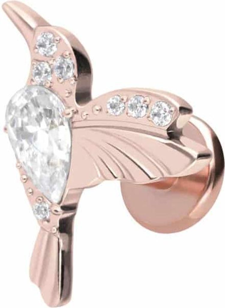 Ohrpiercing, Nasenpiercing Titan Labret mit Innengewinde KOLIBRI RoséGold Stablänge: 8mm | Stabstärke: 1,2mm