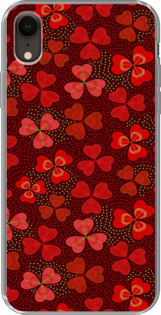 MuchoWow Handyhülle Schutzhülle Hülle für Telefoonhoesje iPhone XR Muster - Klee - Rot Silikon Softcase Handy Hülle - Schutzdeckel