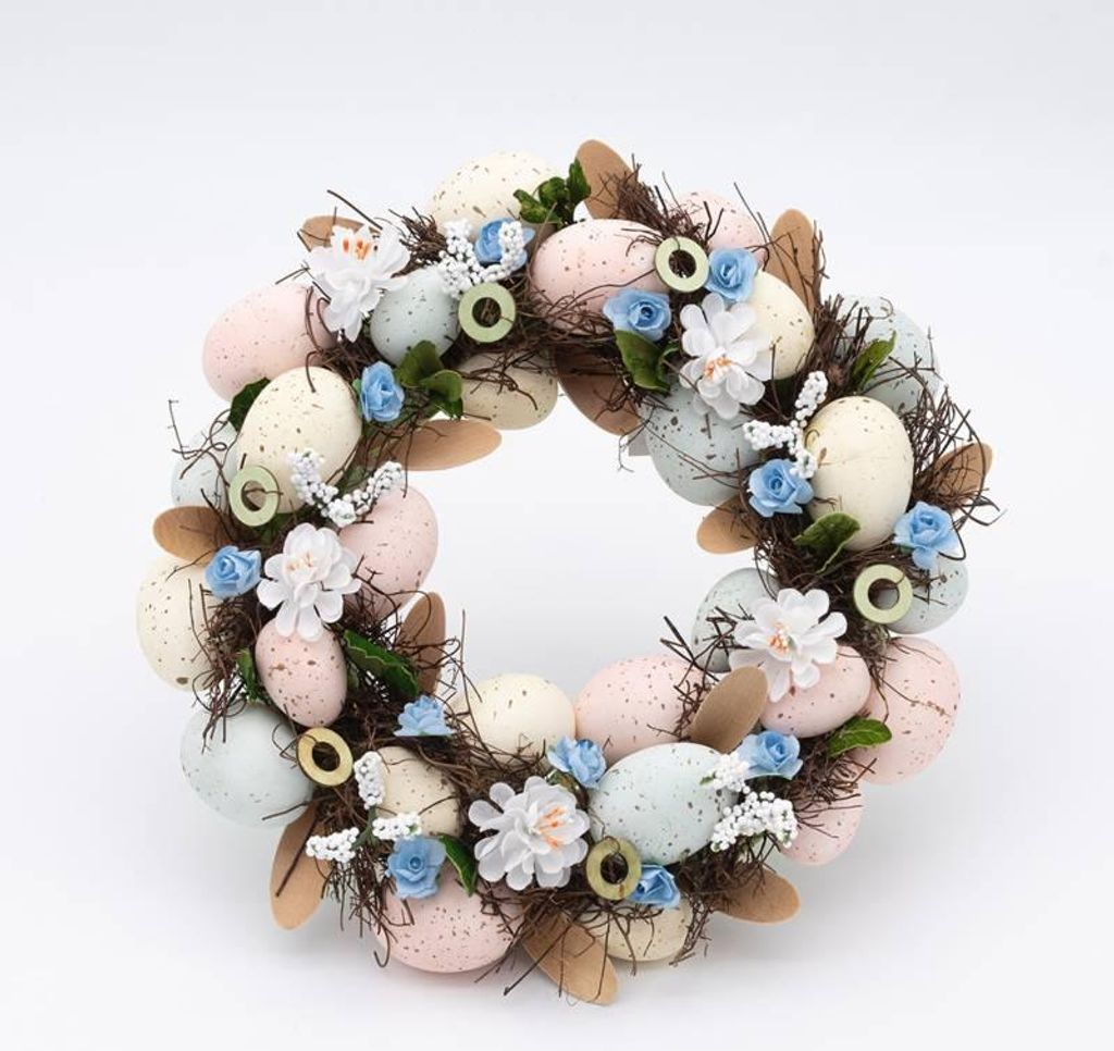 DECOLED Osterkranz, 30 x 8 cm, blaue Blumen und Eier