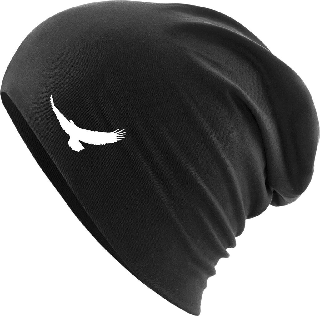 Huuraa Beanie Eagle Silhouette Adler Black One Size Baumwolle und Elasthan Mütze Geschenkidee