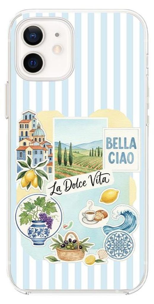 Hartschalenhülle für das iPhone 12 Mini, kompatibel mit MagSafe, transparent, Urlaub in Italien, italienische Spezialitäten, La Dolce Vita