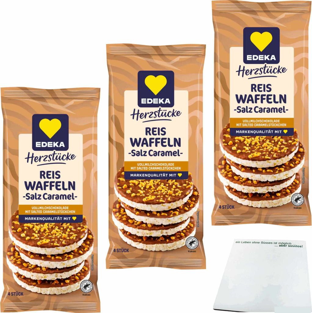 Edeka Reiswaffeln Salz Caramel 4 Stück 3er Pack (3x70g Packung) + usy Block