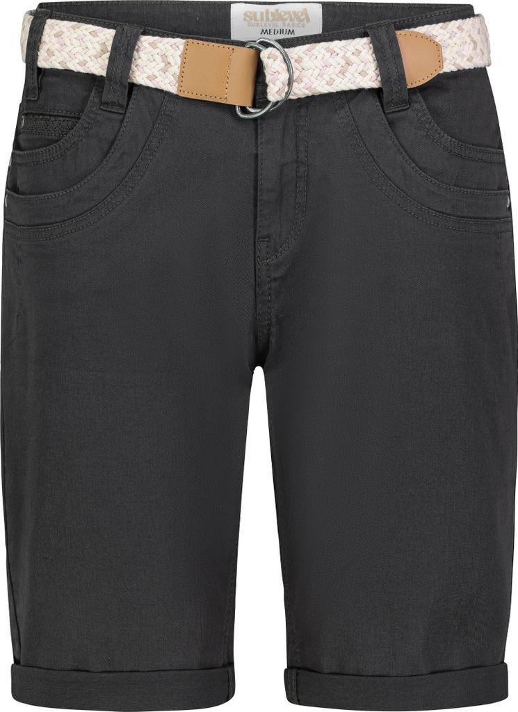 Sublevel Stretch Twill Bermuda Shorts mit Gürtel und Spitze Größe: M