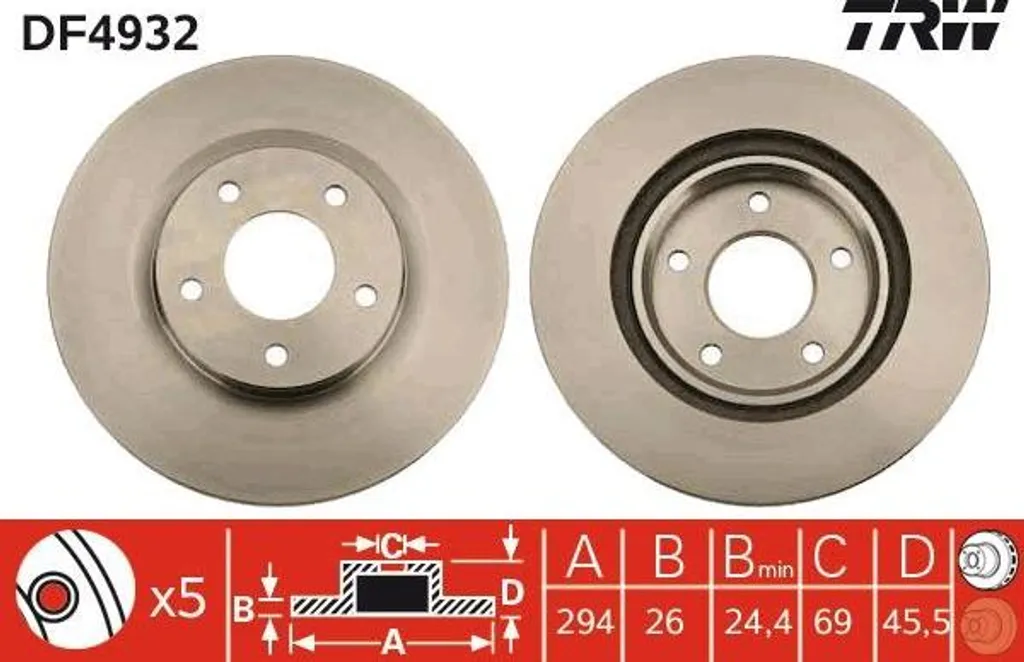 Disque de frein haute performance TRW DF4932 anticorrosion OE 5105514AA