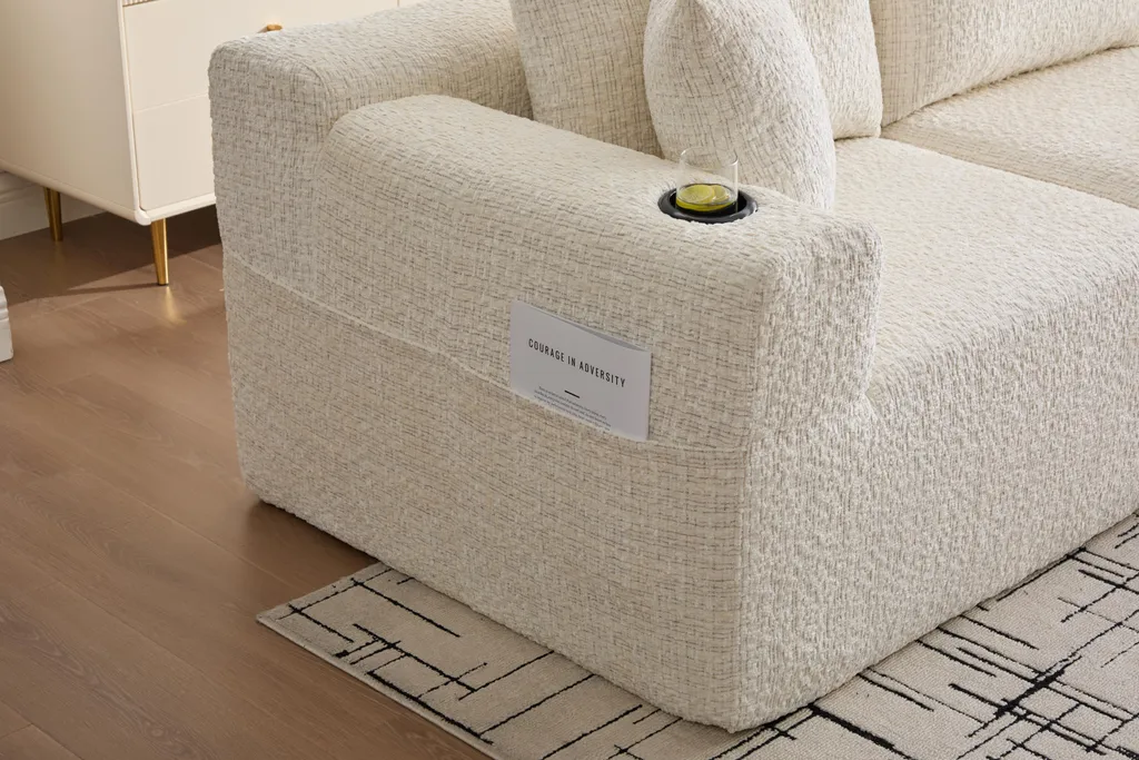 Canapé d'angle modulaire 261x165 cm en chenille beige avec mémoire de forme - 5