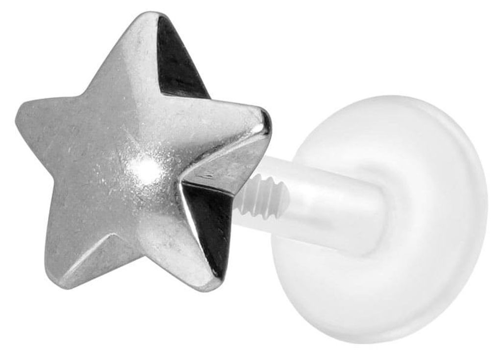 Ohrpiercing, Nasenpiercing PTFE Labret mit Innengewinde + Titan-Aufsatz STERN Silber Stablänge: 6mm | Stabstärke: 1,2mm