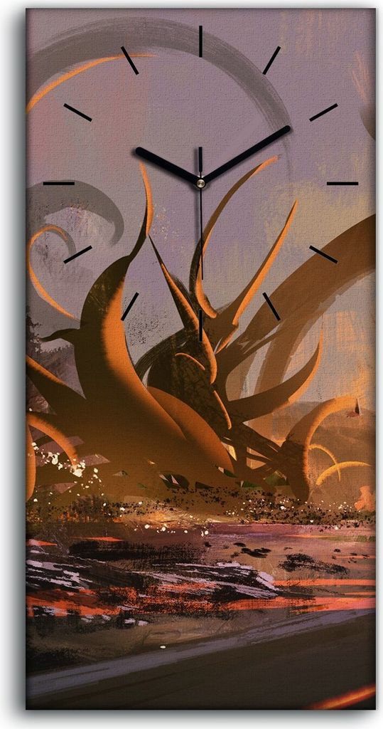 Wandbild Leinwand Bilder mit Uhr Quarz 30x60 Fantasie Landschaften Malerei - schwarze Hände