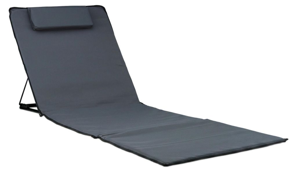 Relaxdays Strandmatte XXL, BxT: 60 x 195 cm, gepolsterte Sonnenliege mit Kopfkissen, verstellbar, Tragetasche, anthrazit