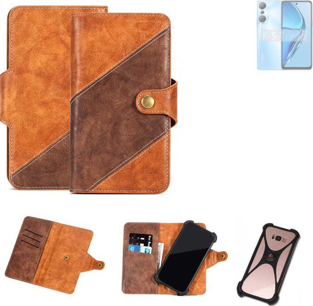 K-S-Trade Handyhülle Schutzhülle Bookstyle Case Wallet-Case kompatibel mit Infinix Hot 20 Cover Klapphülle Kantenschutz Smartphone dunkelbraun