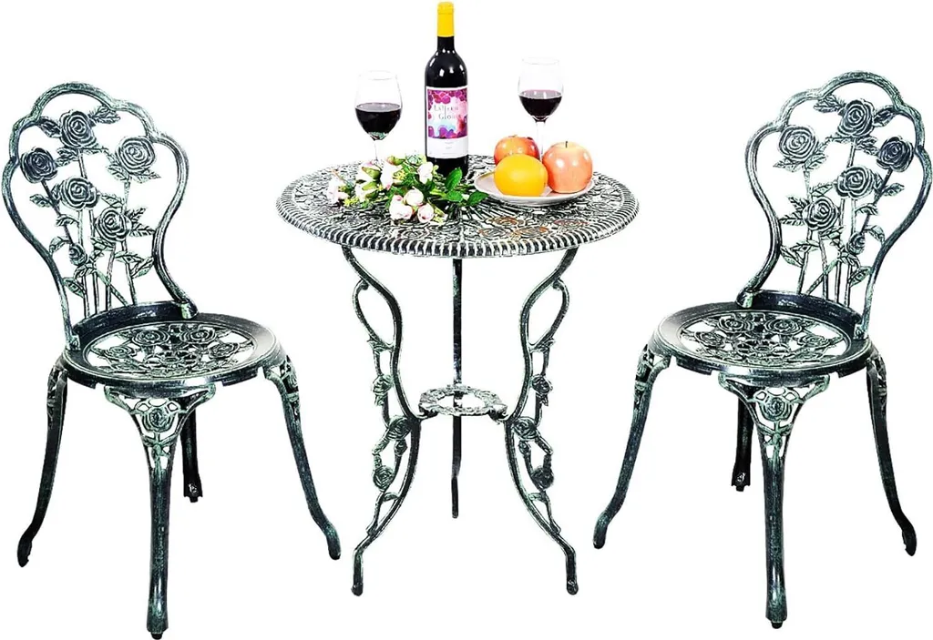 COSTWAY Salon de Jardin Bistro 3 Pièces en Fonte d'Aluminium Vert Antique