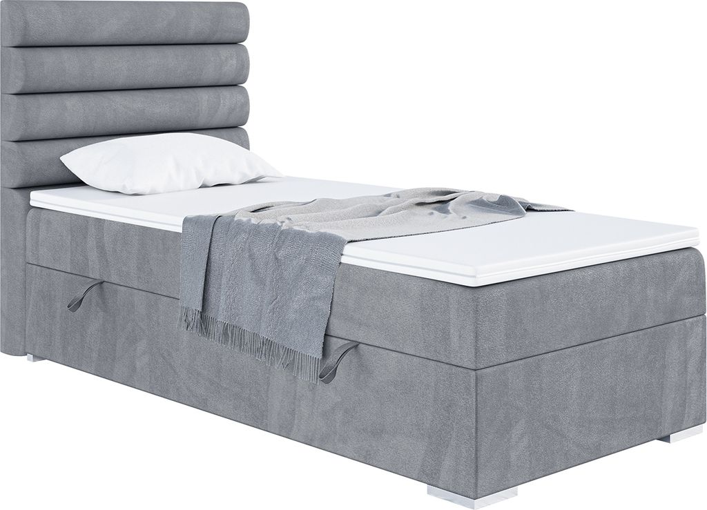 MEBLINI Boxspringbett mit Bettkasten - Gepolstert Einzelbett mit Matratze und Topper - Polsterbett mit Stauraum - Bett mit Kopfteil - Stauraumbett ...