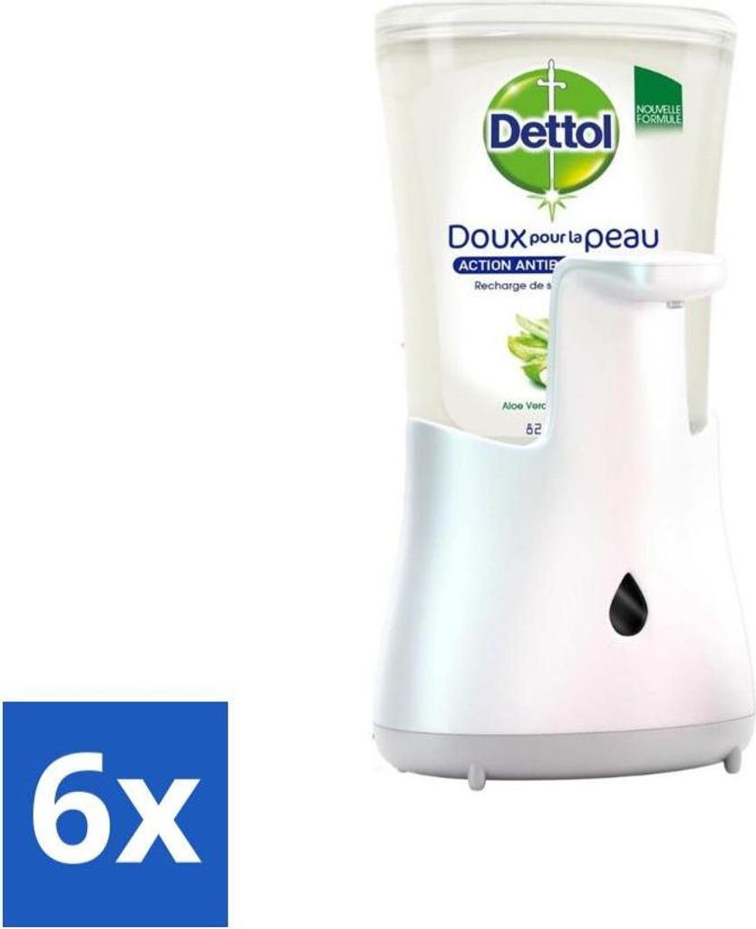 Dettol - Automatischer Seifenspender - No-Touch Silber mit Aloe Vera - 250 ml - Vorteilspack - 6 Stücke