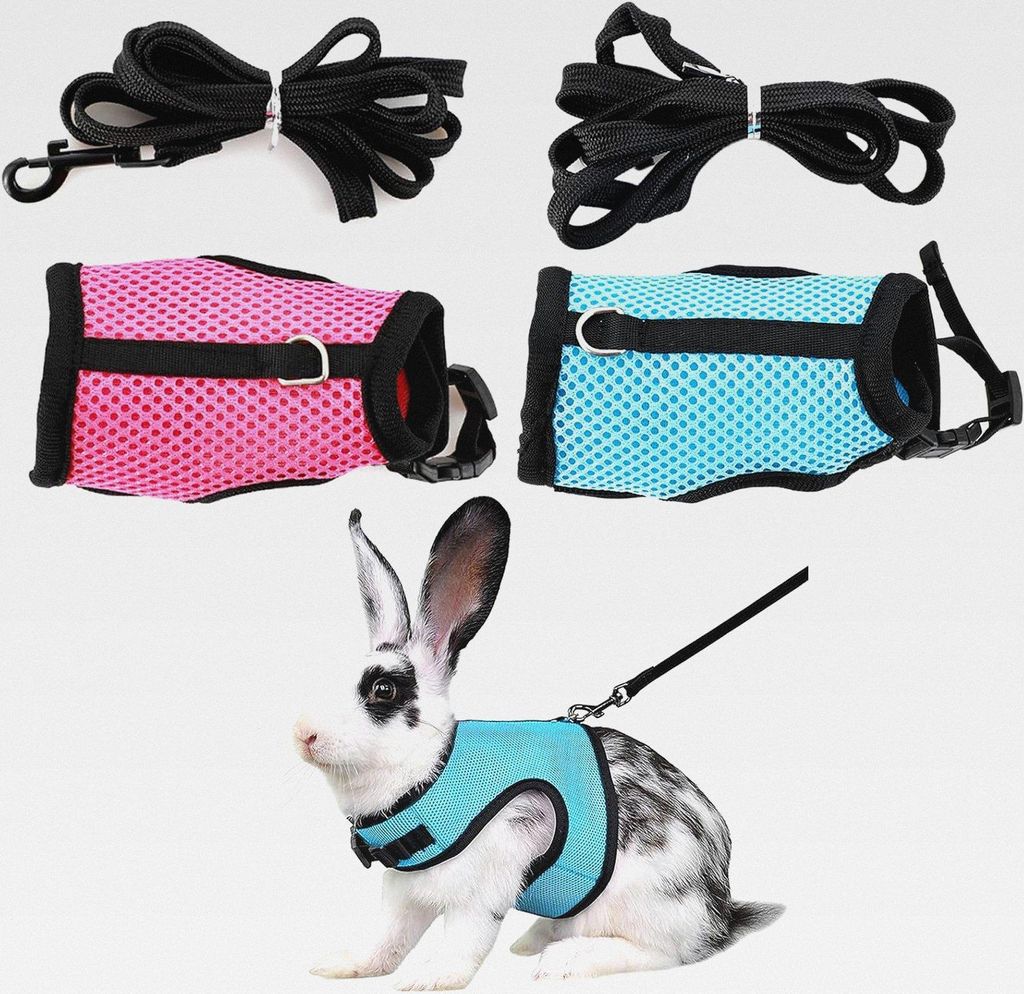 2 Stück Haustier Kaninchengeschirr Weiches Kaninchen Geschirr mit Leine Verstellbares Kaninchen Leine Haustier Geschirr Und Leine für Katzen, Kan...