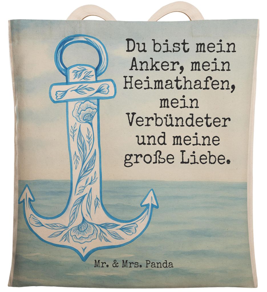Mr. & Mrs. Panda Stofftragetasche Anker Blau Design - Weiß - Geschenk, Tasche, Einkaufstasche, shopping bag, Beutel, Lustige Sprüche, Tote, Shopp...