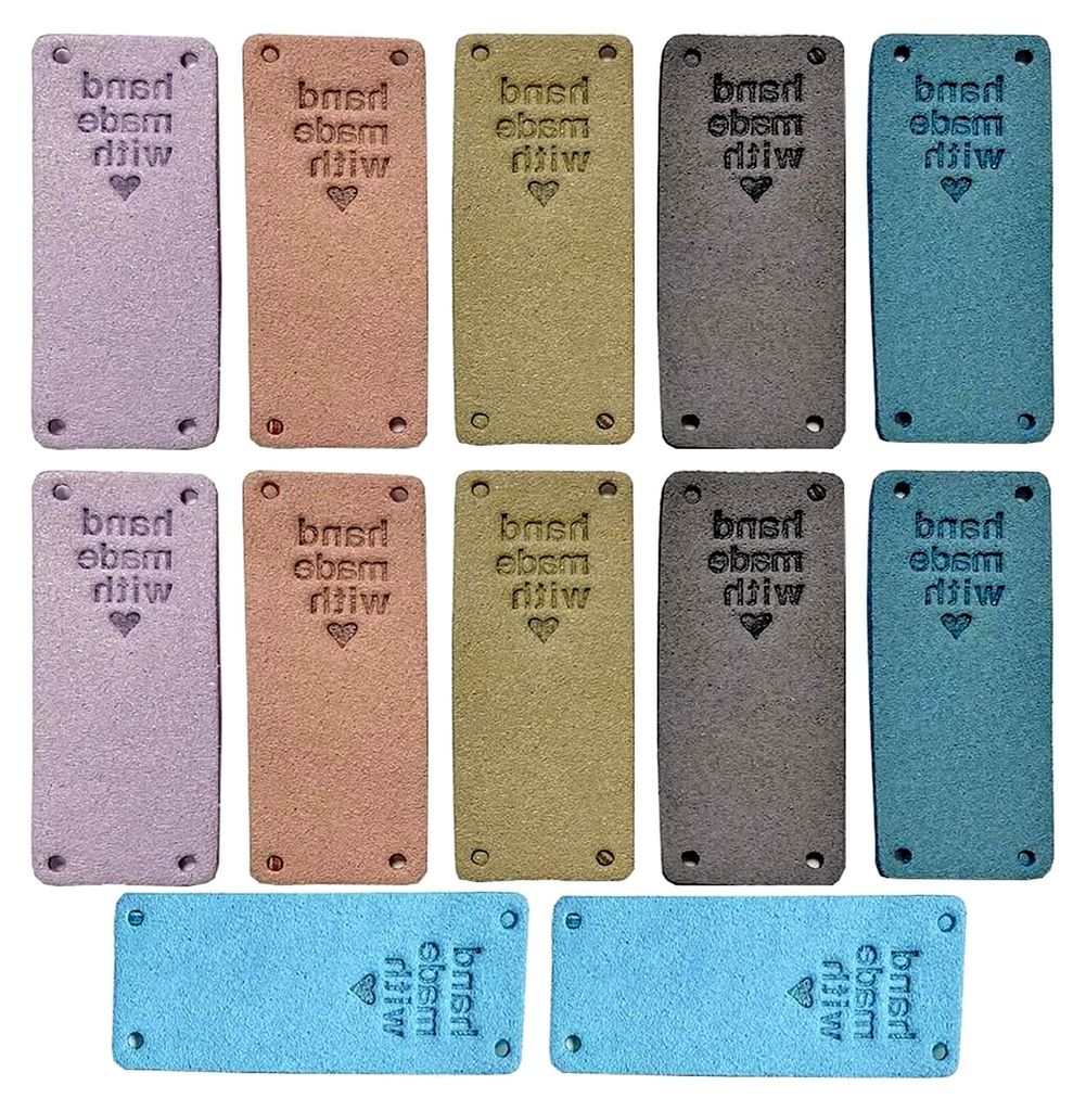 30 Stück Handmade Kunstleder Etiketten Tags für Kleidung, Taschen und Näharbeiten - 2x5cm in 6 Farben