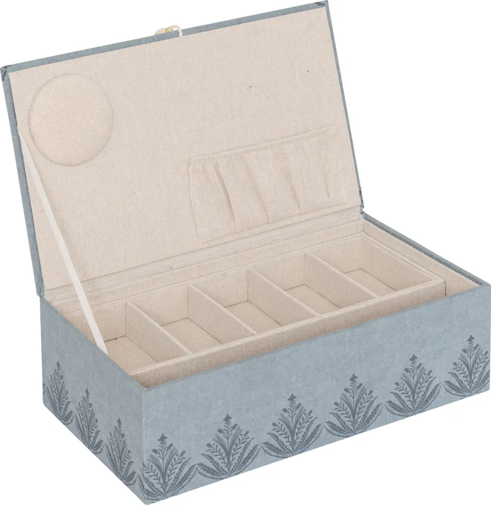 Boîte de rangement couture céramique bleu motif sauvage 30x18,5 cm - 2