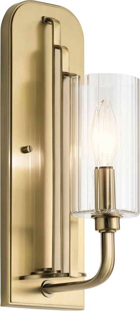 Wandlampe Metall Glas H: 35,5 cm in Messing gebürstet E14 Jugendstil Wandleuchte