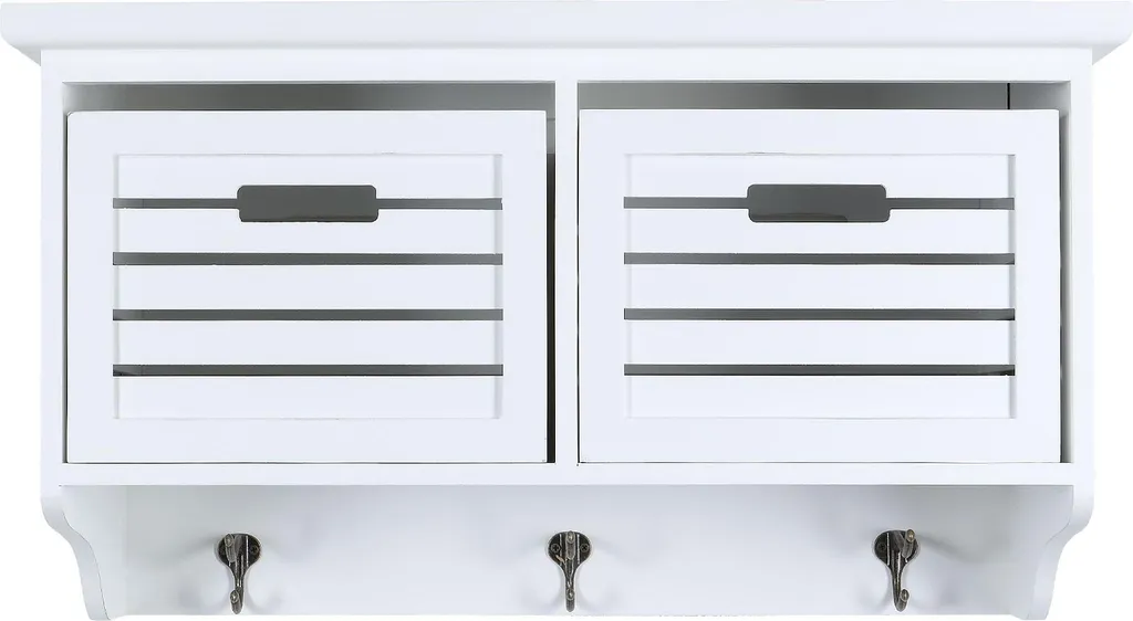 Étagère murale vintage blanc crème 75 cm tiroirs et crochets de rangement