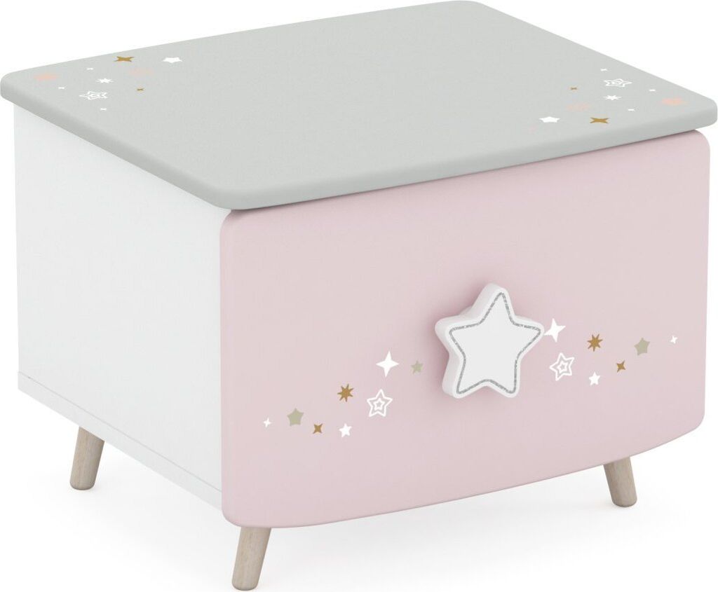 Kinderzimmer - Nachtkästchen Ines 11, Farbe: Weiß / Rosa / Grau - Abmessungen: 34 x 44 x 39 cm (H x B x T)