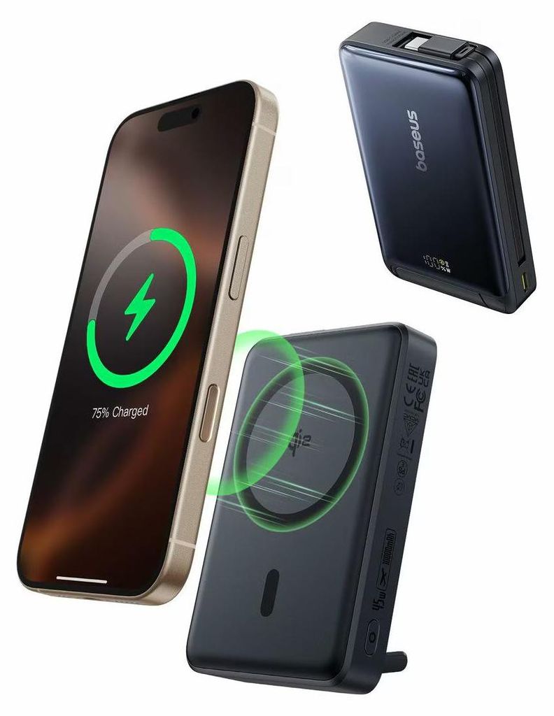Baseus Nomos, 10000 mAh, Kabelloses Aufladen, 45 W, Schwarz Produktbild 
