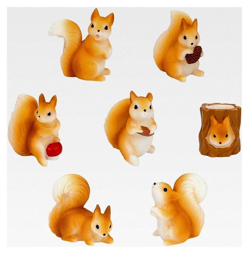 14 Stück Mini-Eichhörnchen Figuren aus Kunstharz für Herbstbäume und Haselnüsse – Kollektion winzige Waldtierfiguren für Landschaftsbau, Ga...