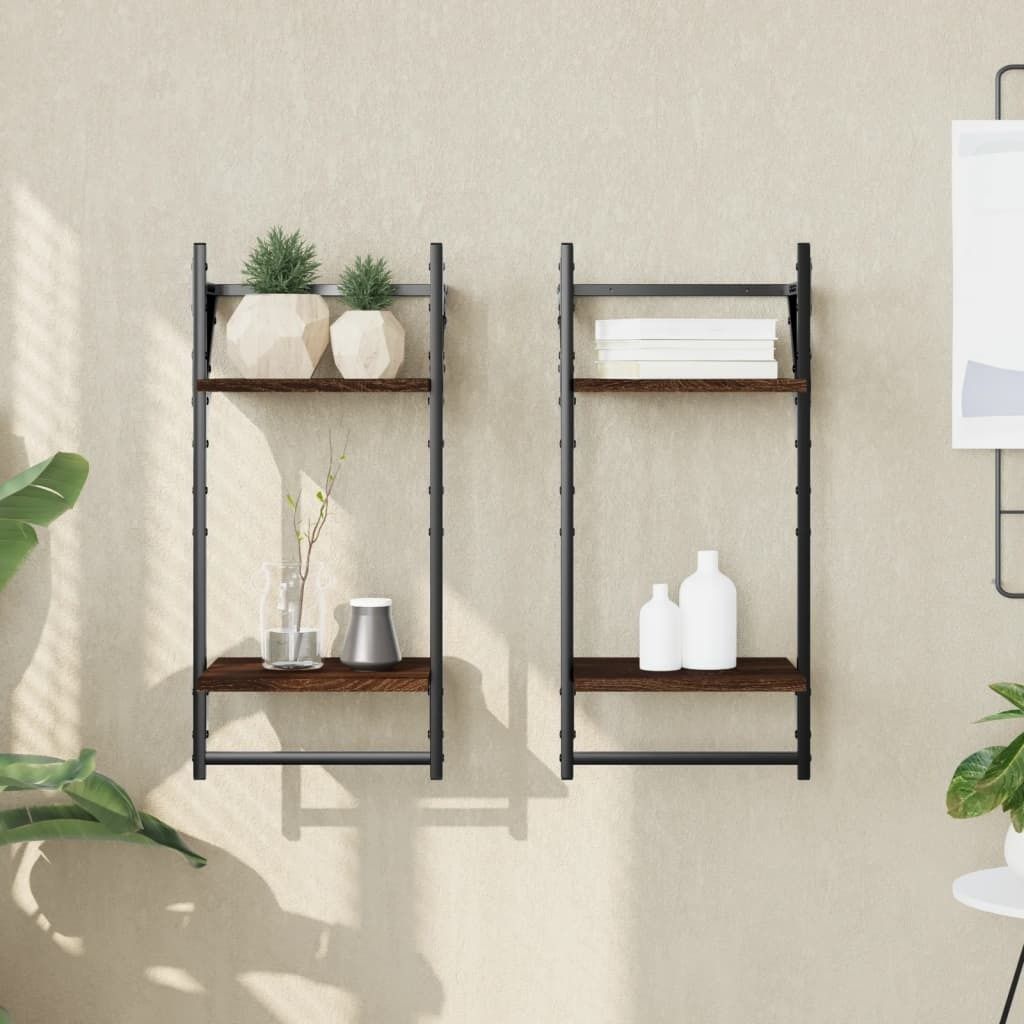 Maison Exclusive - Wandregale mit 2 Ablagen & Stangen 2 Stk. Braun Eichen-Optik