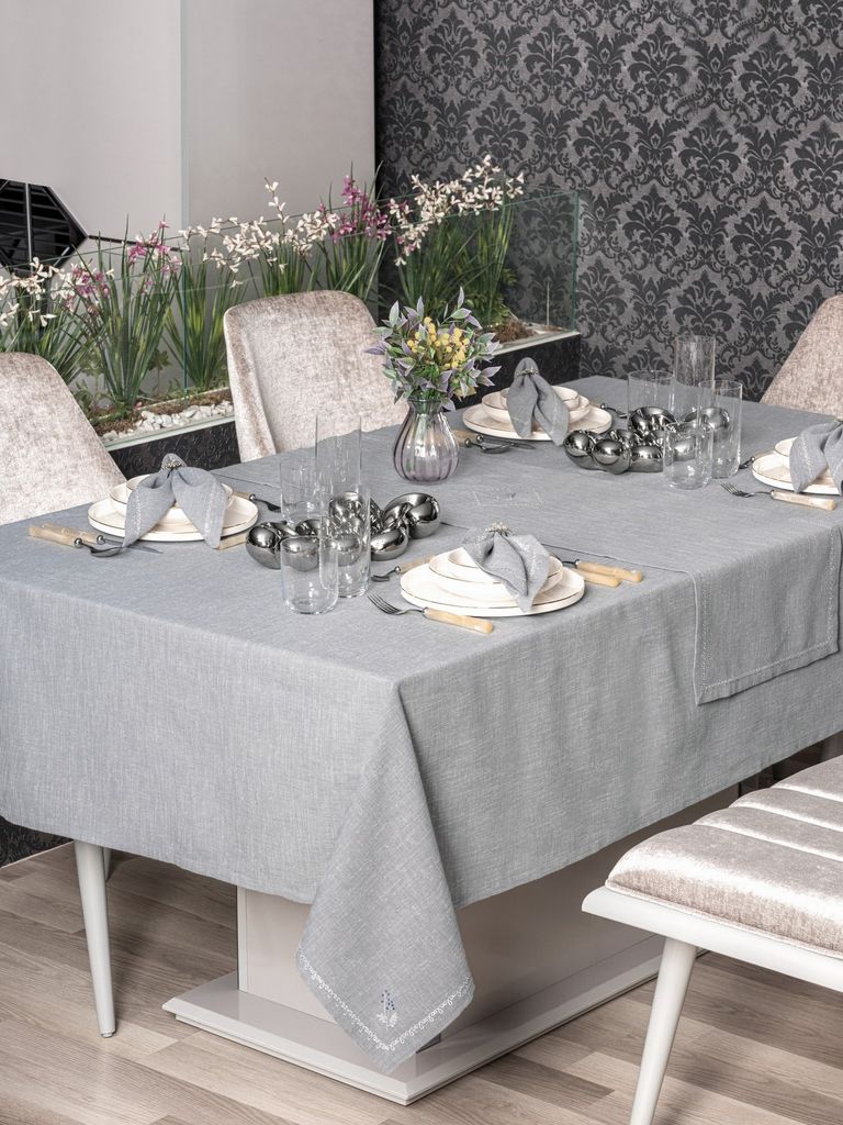 L'Essentiel Linge de Maison, Pera - Grey, Tischdecken-Set (8-teilig), Grau, 90 % POLYESTER / 10 % BAUMWOLLE, 175 x 240 cm