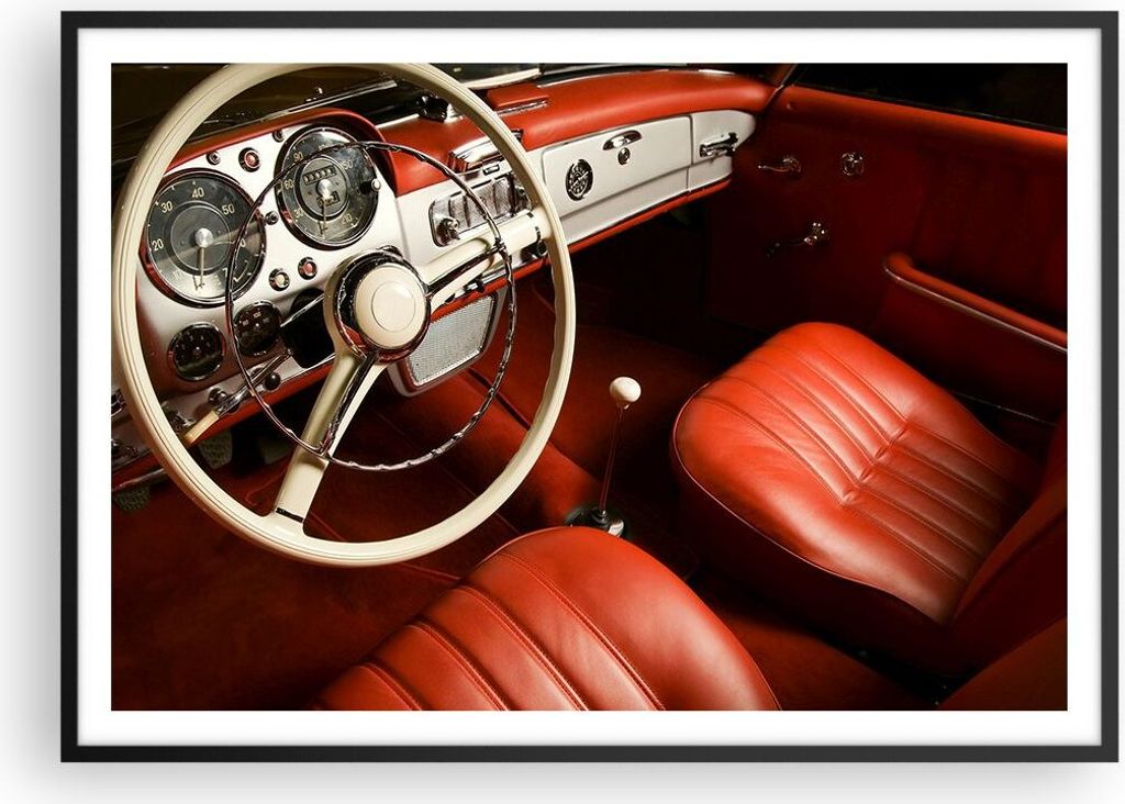 Gerahmtes Poster - Schwarzer Rahmen - Auto Innenraum Klassisch - 100x70 cm - Wand Bild - Wanddeko - Wandbilder - Wandposter - Bilderrahmen - Bilder...