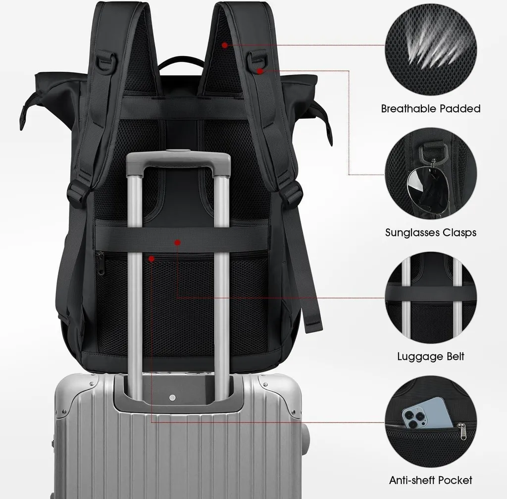 Sac à dos Rolltop imperméable avec compartiment PC 17,3 pouces noir - 3