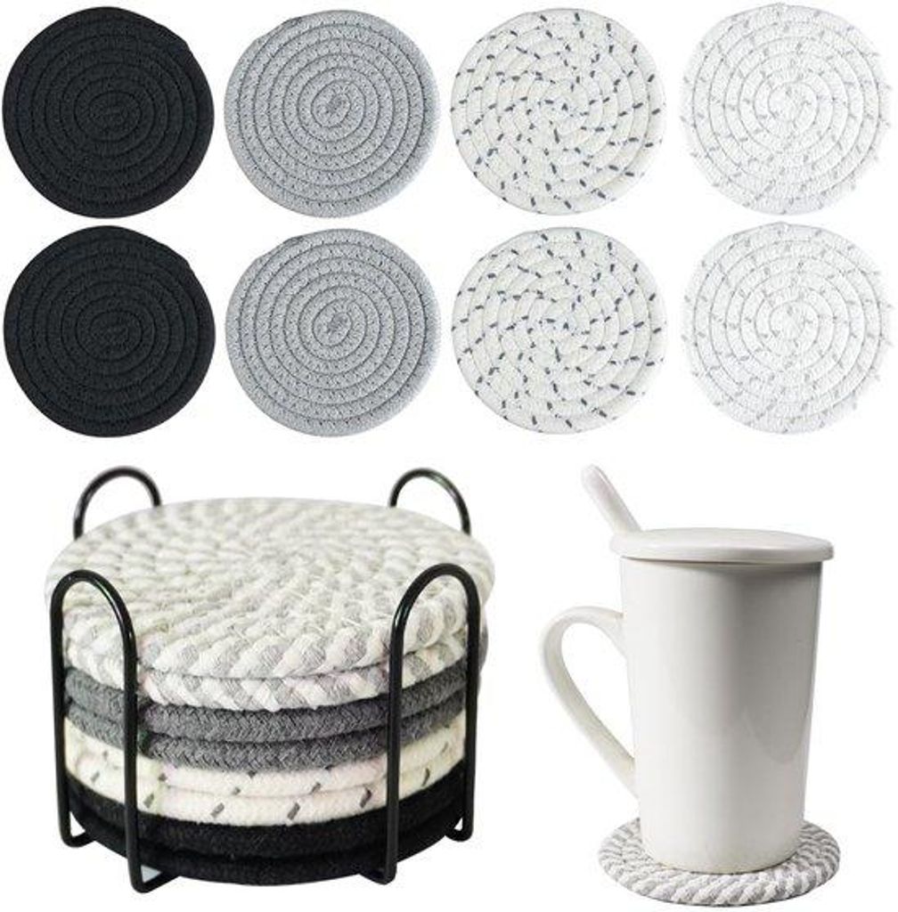Glasunterteller-Set mit Träger, handgefertigte Glasunterteller in Vintage-Stil, 8-teilige Wasserdampfunterteller-Set, Tischschutz