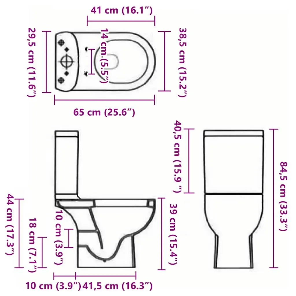 vidaXL Toilettes en céramique noire avec sortie horizontale standard
