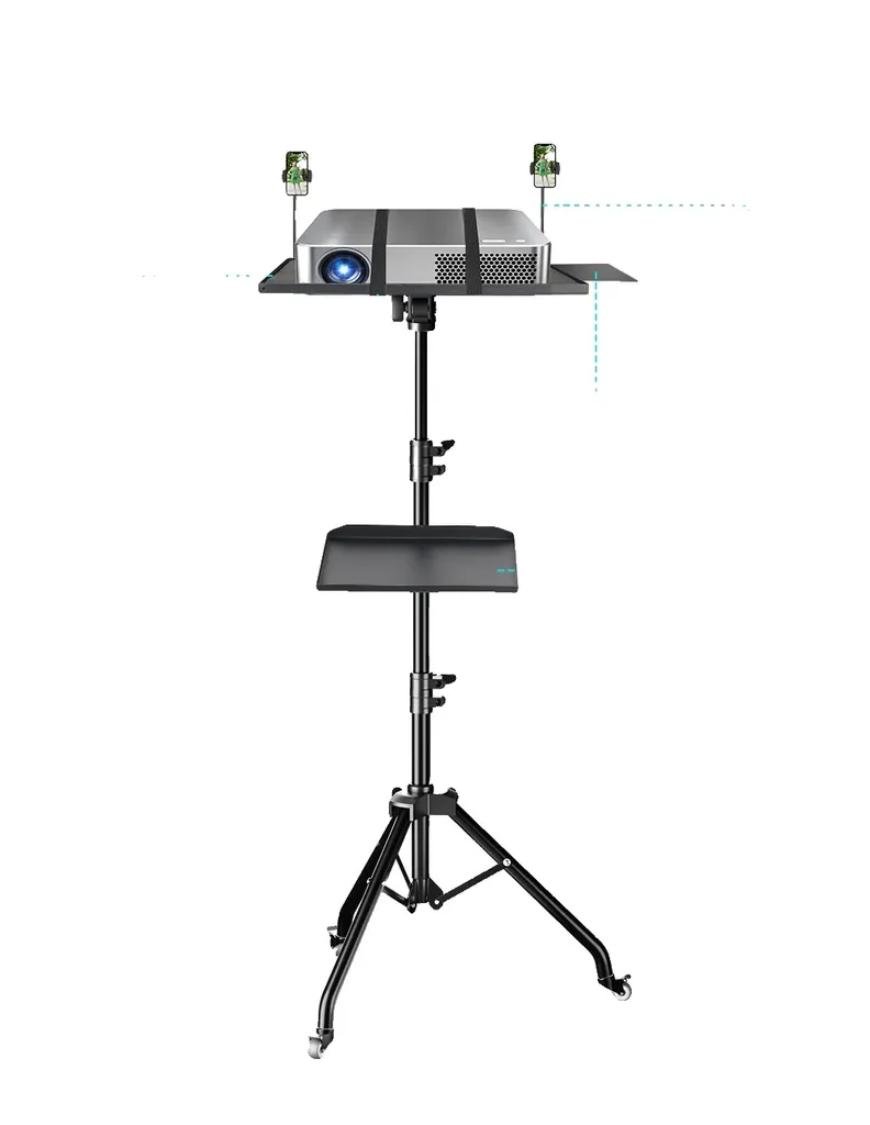 Support de projecteur à 3 étagères et hauteur réglable de 145 cm noir