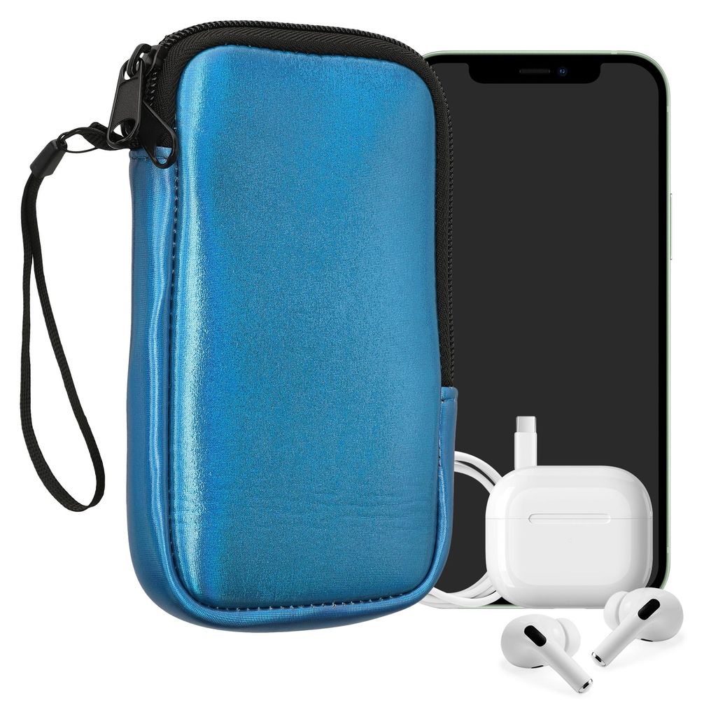 kwmobile Handytasche für Smartphones M - 5,5" - Neopren Handy Hülle Metallic Karibikblau - Handy Tasche 15,2 x 8,3 cm Innenmaße