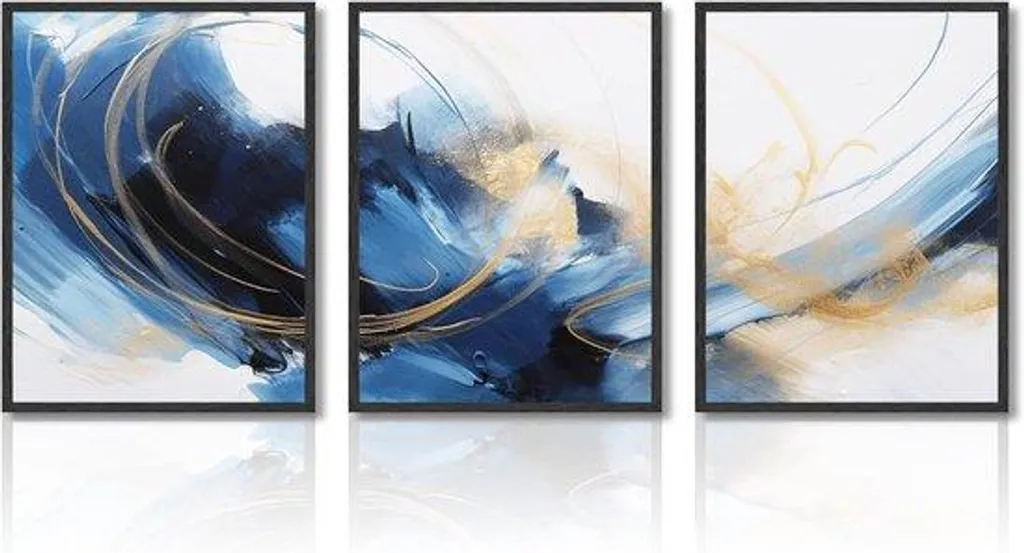 Lot de 3 posters décoratifs modernes bleu noir et or en 30 x 40 cm