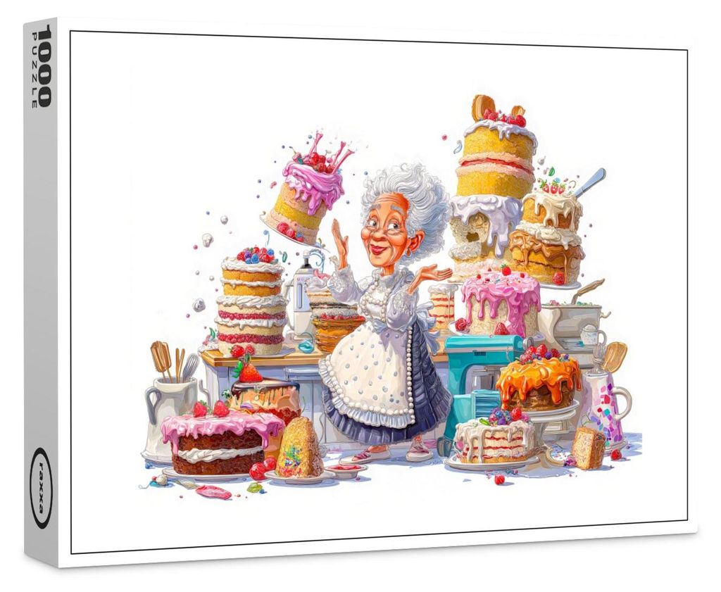 raxxa Premium-Puzzle "Funny illustration of grandma baking cakes", 1000 Teile