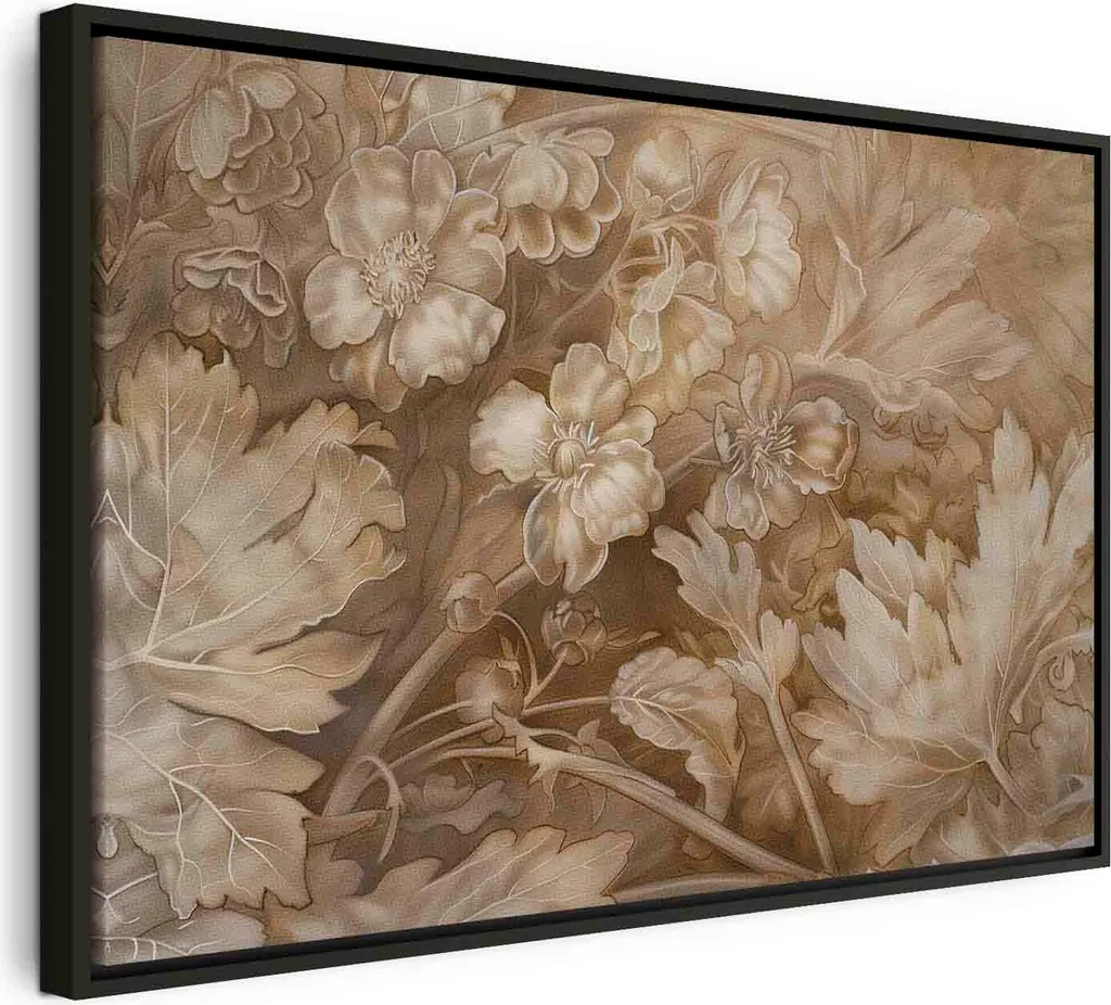 Quadro su Tela Fiori Intagliati 60x40 - Stile Vintage Marrone Seppia
