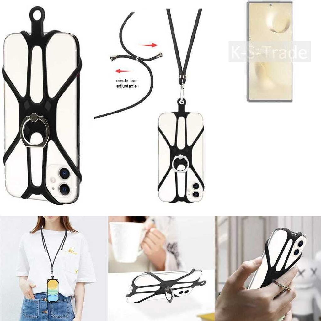 K-S-Trade 3in1 Handykette Handyband Handykordel Halsband Smartphone-Ring Handy-Ring kompatibel mit Xiaomi Mi MIX Fold 2 Fingerhalterung Handyring
