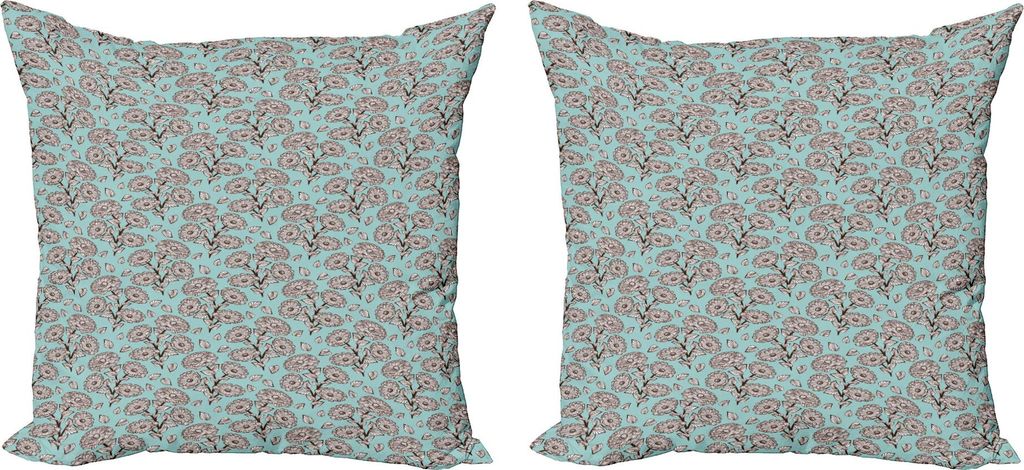 ABAKUHAUS Blumen Kissenbezug Set (2Stück), Romantische Garten-Kunst-Illustration mit Blumen und Blättern, 45 x 45 cm, Baby Blue Weiß