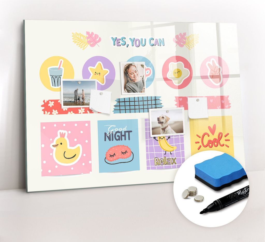 Magnetpinnwand Memoboard - Zubehörsatz - Schwarzer Marker + Schwamm + Magnete - 100 x 70 cm - Schulplaner