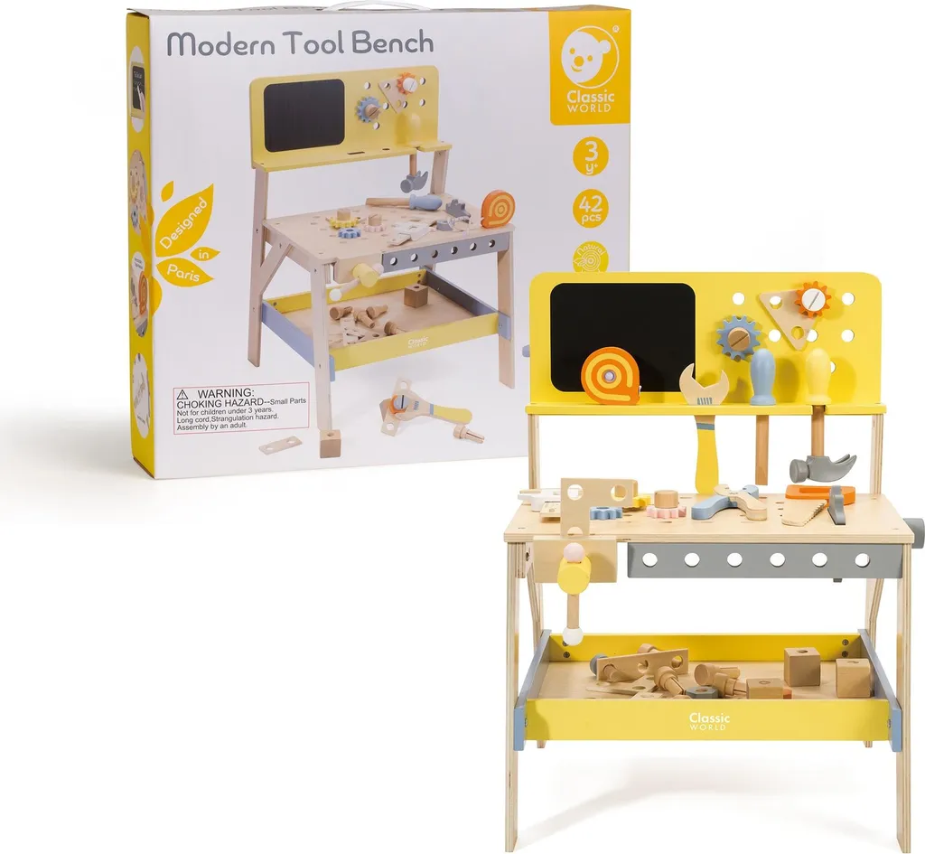 MONDE CLASSIQUE Établi de Bricolage en Bois avec Tabouret pour Enfant
