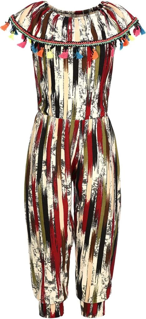 KMISSO Mädchen Jumpsuit Overall Schulterfrei Beige-Bordeaux 122