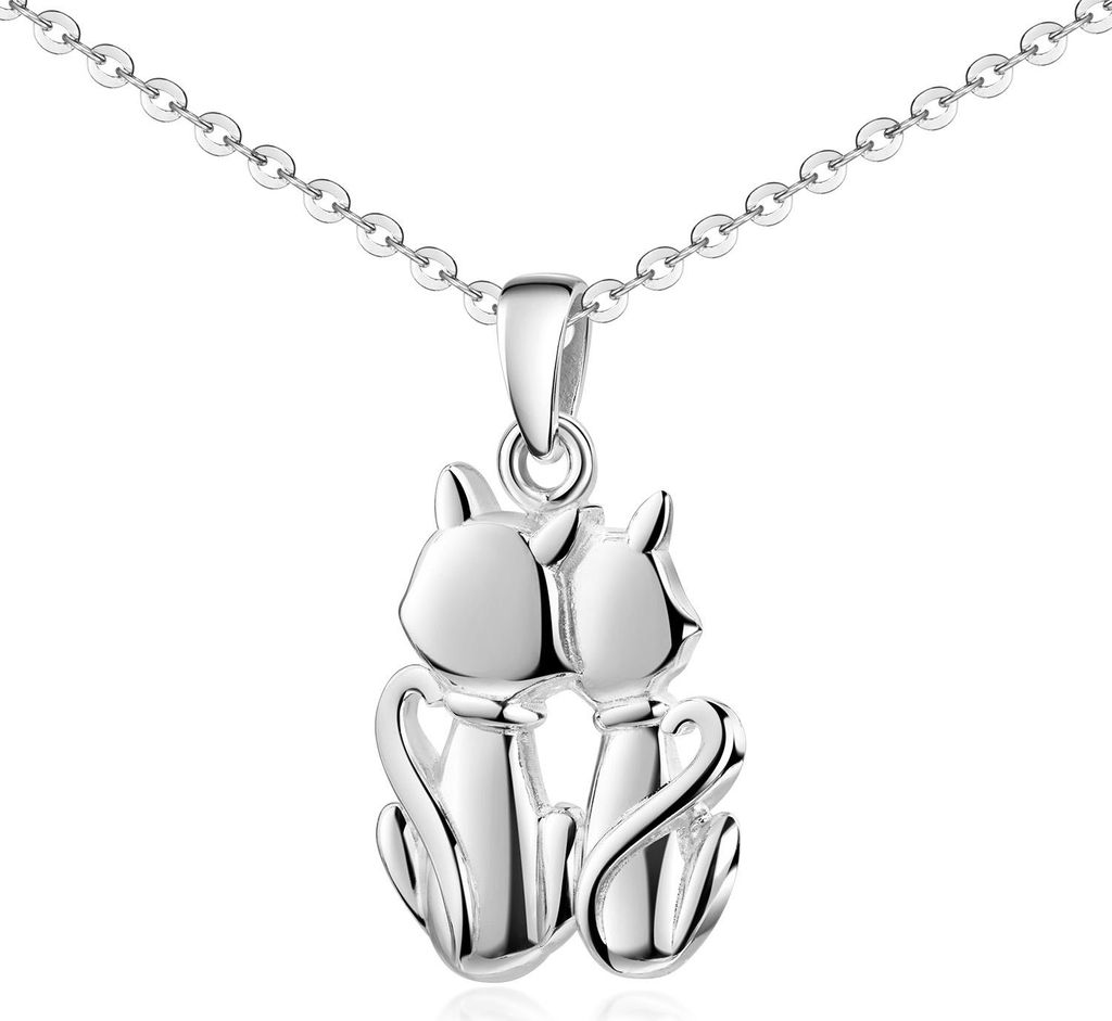 MATERIA by Matthias 925 Silber Katzenanhänger Paar Liebe mit Gravur für Halskette KA-349