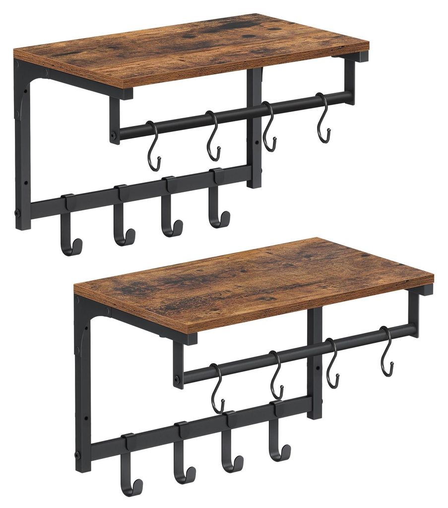 Wandgarderobe - Flurgarderobe - Mit Ablage und Haken - Wandmontage - 90 x 53 cm - Montage erforderlich - Rot