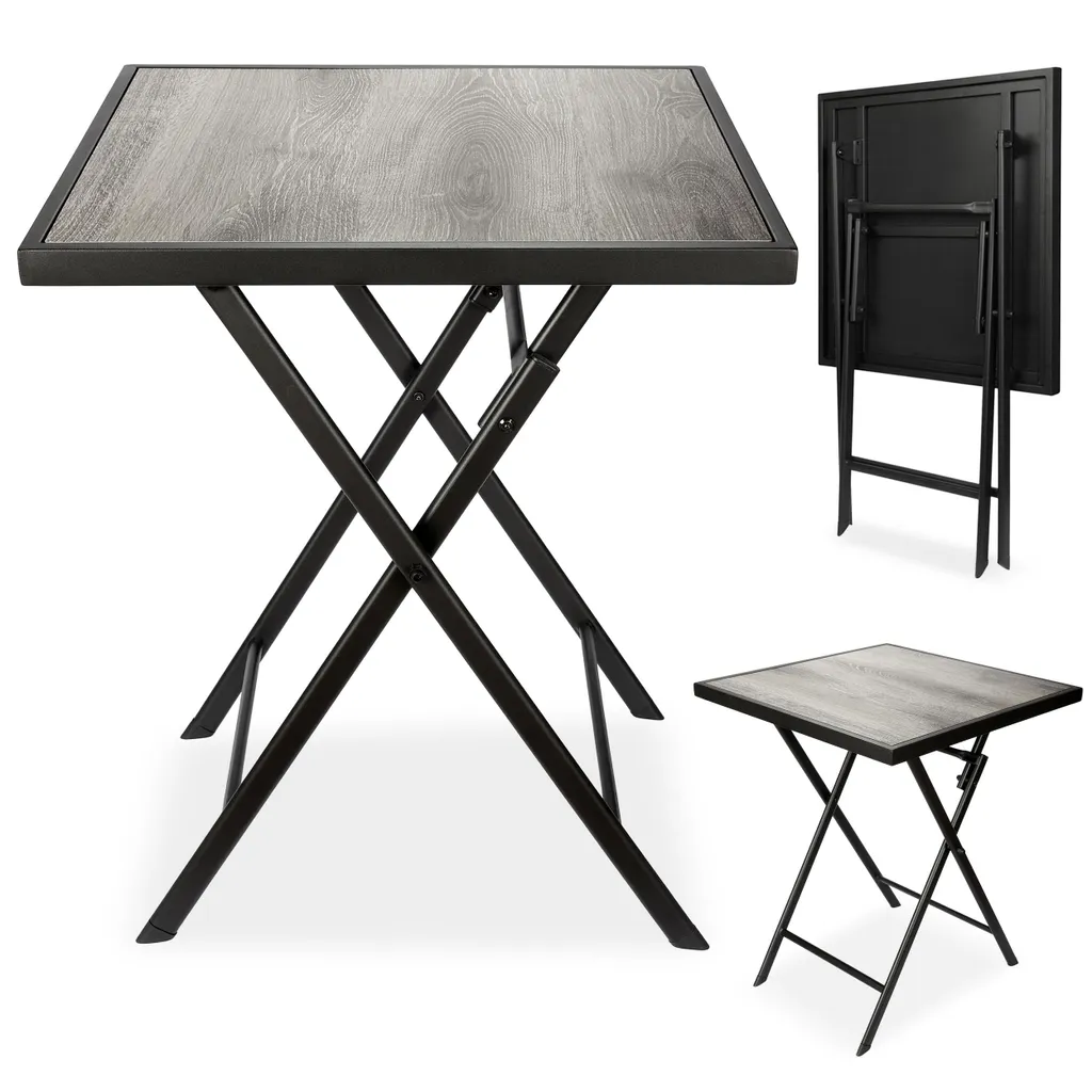 Table de balcon pliante et résistante aux intempéries aspect bois gris 58cm