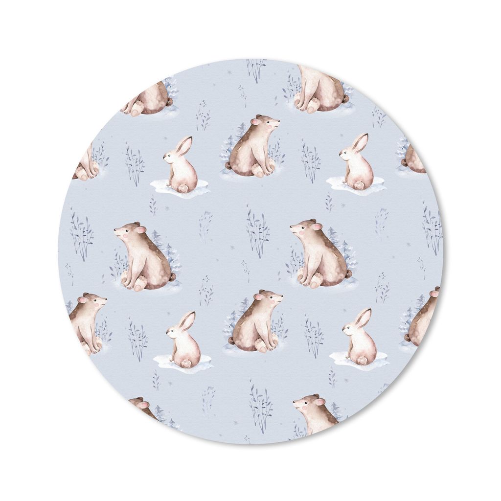 MuchoWow Mauspad Mousepad Winter - Hase - Bär 20x20 cm - Mousepads - Maus Mat - Pad - Mausunterlage - Schreibtischmatte
