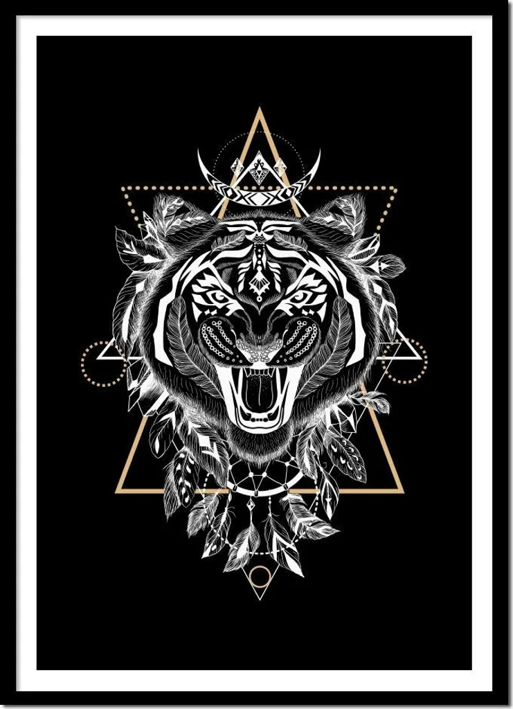 Quadro Tigre Nera con Cornice Regalo 53x73 P2608 | Design d'Interni