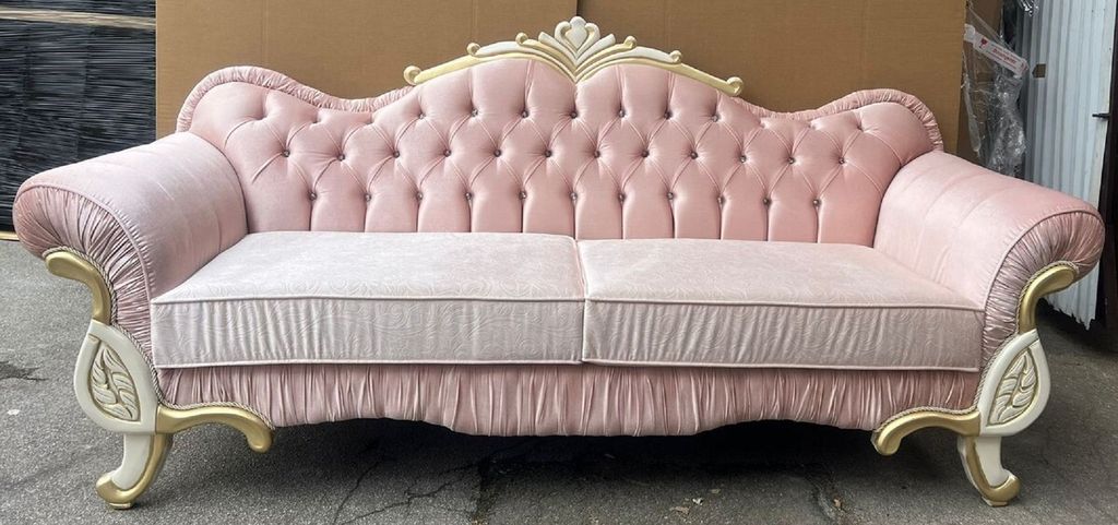 Casa Padrino Luxus Barock Sofa Rosa / Creme / Gold - Barockstil Wohnzimmer Sofa mit Glitzersteinen - Luxus Wohnzimmer Möbel im Barockstil - Barock...