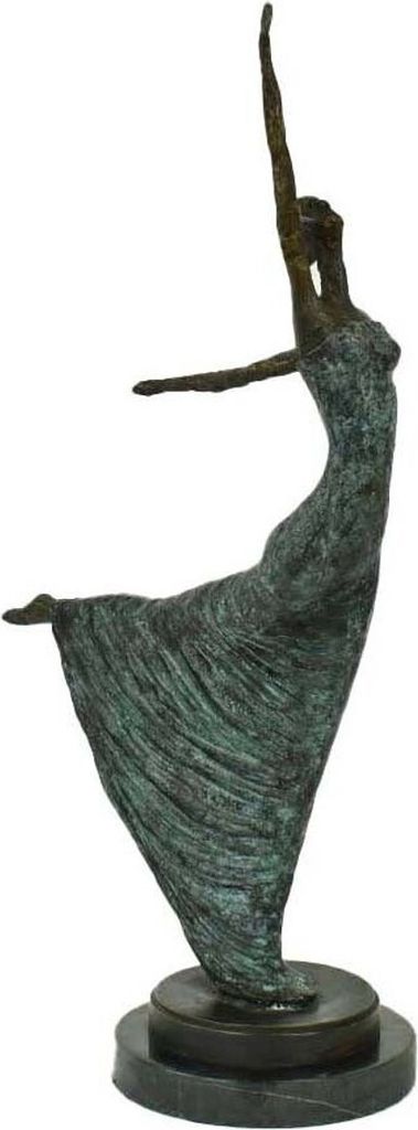 Casa Padrino Luxus Jugendstil Bronze Skulptur Tänzerin Antikgrün Bronze auf Marmorsockel H 53.5 cm - Bronzefigur - Dekofigur - Deko Accessoires