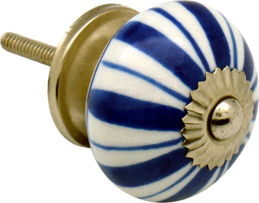 Nicola Spring runder Möbelknopf aus Keramik – Marineblaue Linien