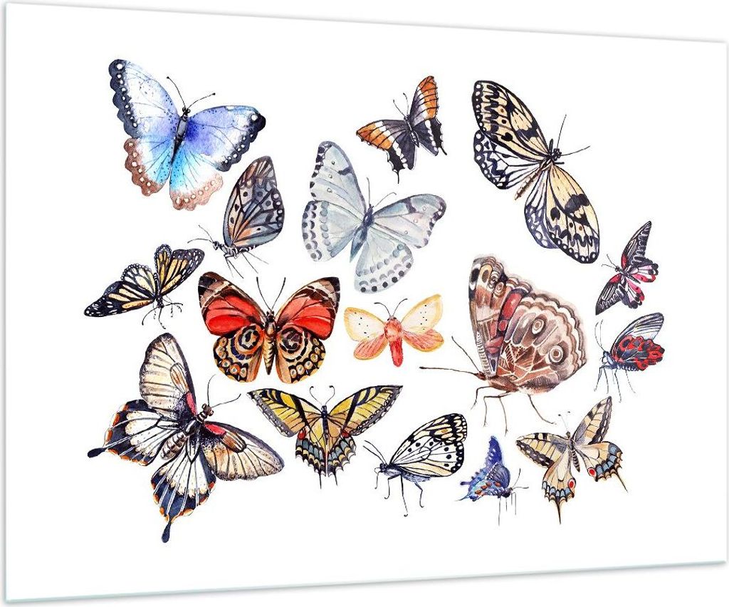 Bilder auf glas - Schmetterlinge Illustration Bunt Flügel - 100x70cm - Glasbilder - Wandbilder - Kunstdruck - Wanddekoration aus Glas - Glas Bilde...